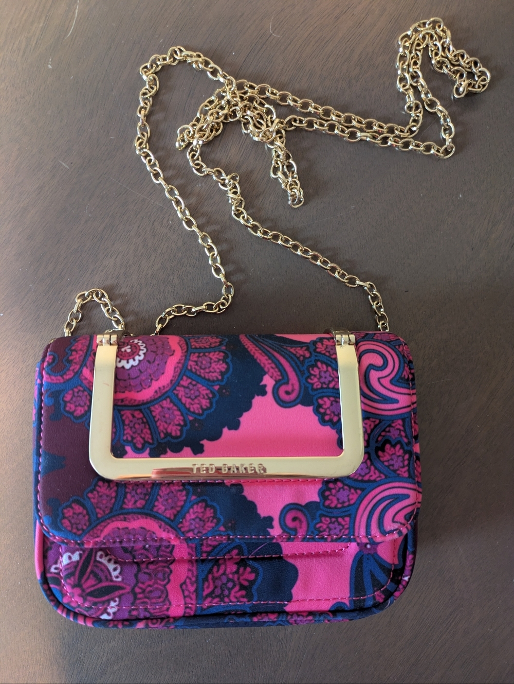 Ted Baker London Pink Paisley Print Small Bag with Gold Handle